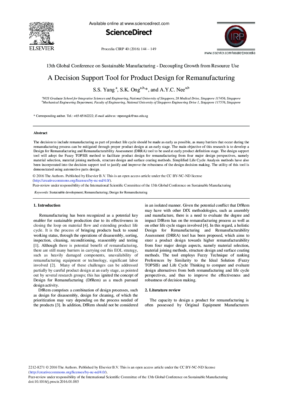 A Decision Support Tool for Product Design for Remanufacturing 