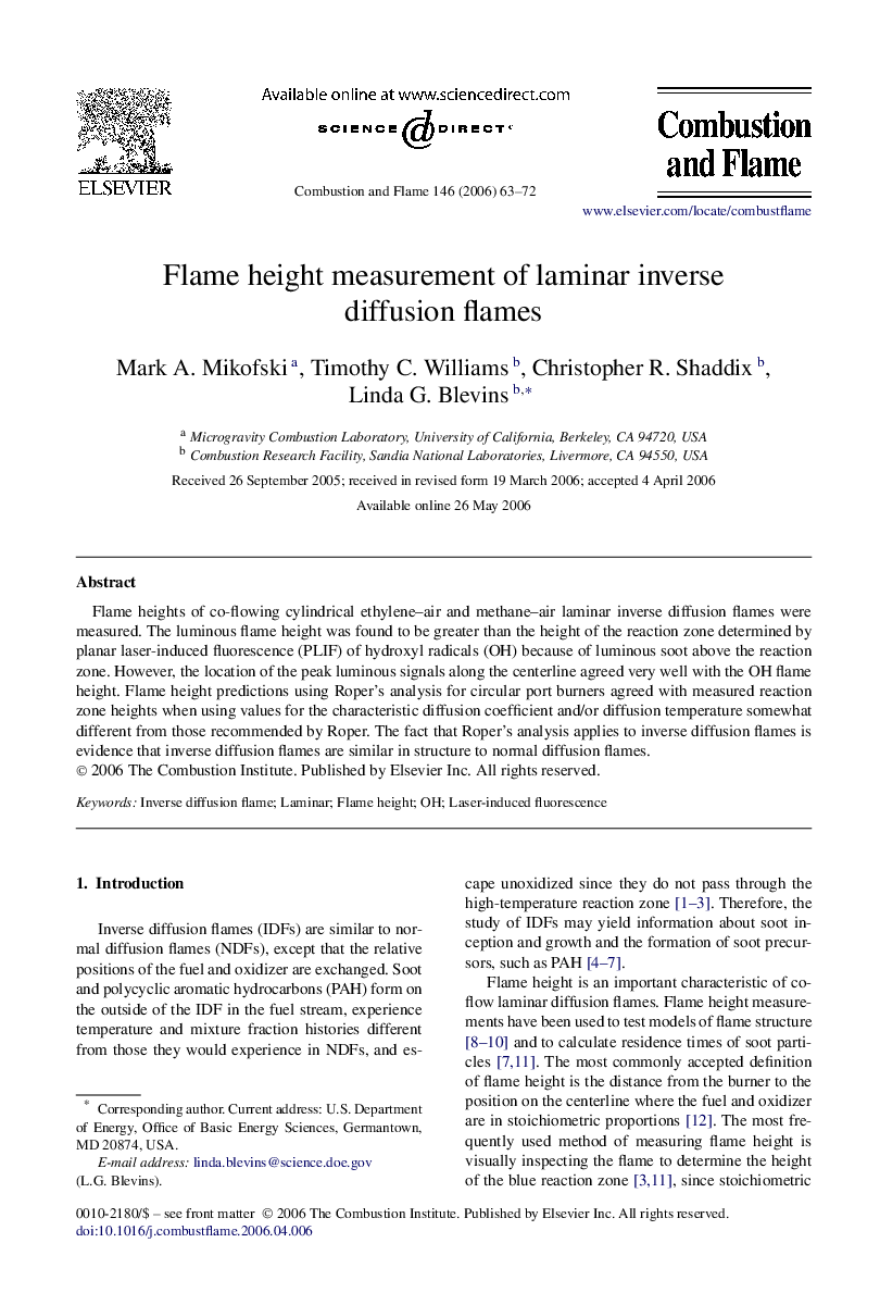Flame height measurement of laminar inverse diffusion flames