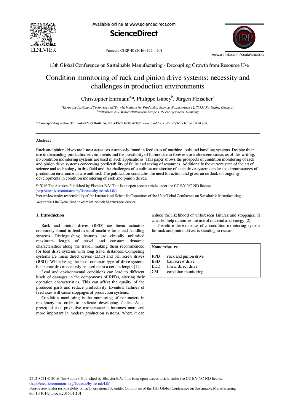 Condition Monitoring of Rack and Pinion Drive Systems: Necessity and Challenges in Production Environments 