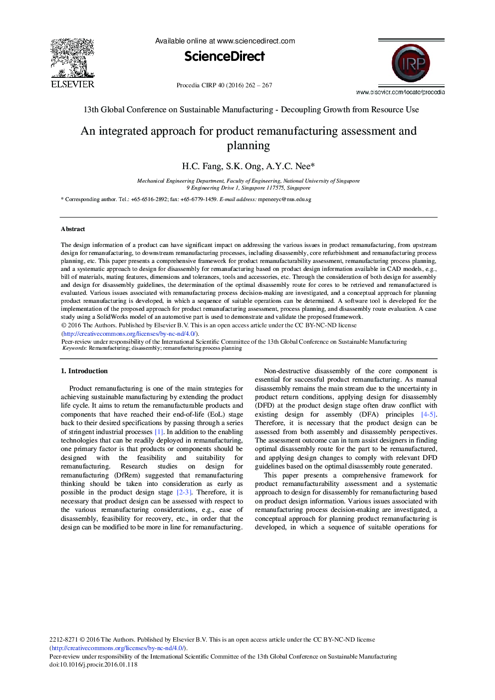 An Integrated Approach for Product Remanufacturing Assessment and Planning 