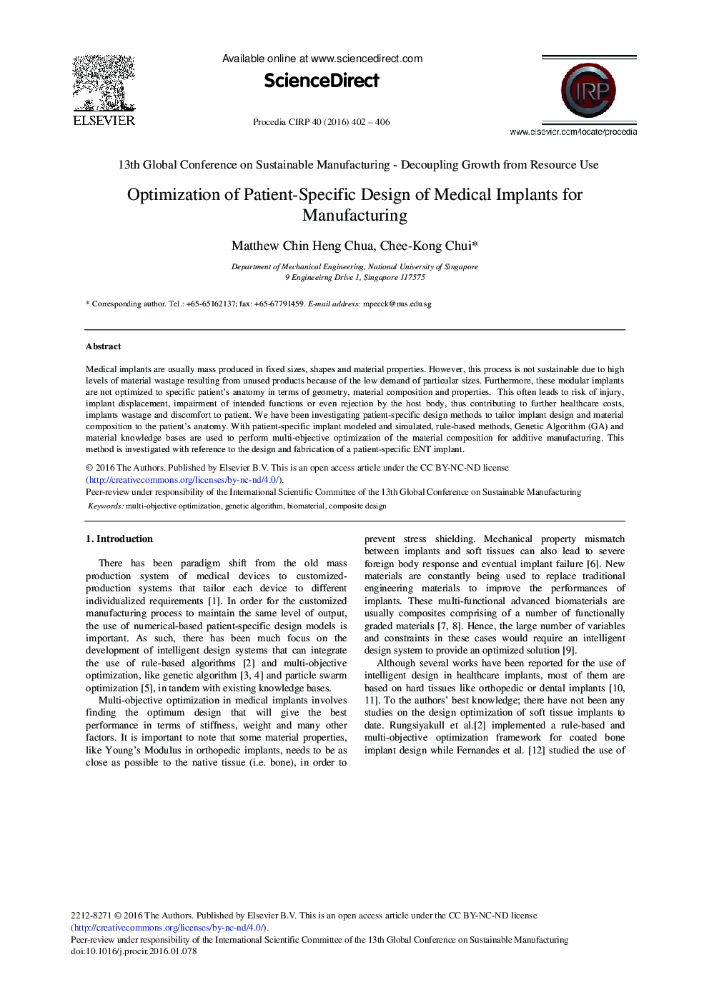 Optimization of Patient-Specific Design of Medical Implants for Manufacturing 