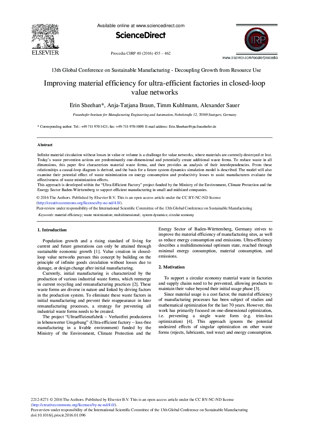 Improving Material Efficiency for Ultra-efficient Factories in Closed-loop Value Networks 