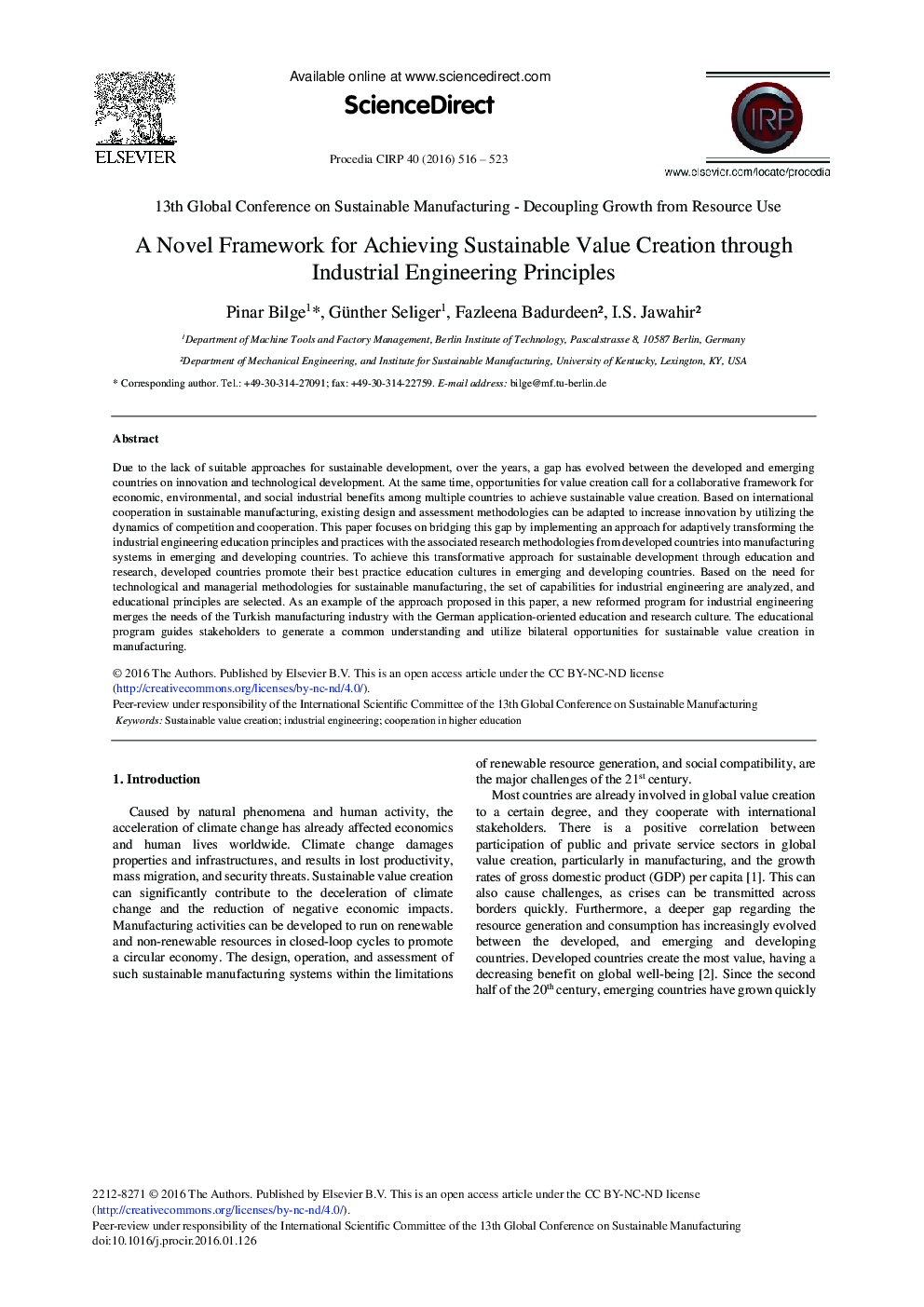 A Novel Framework for Achieving Sustainable Value Creation Through Industrial Engineering Principles 