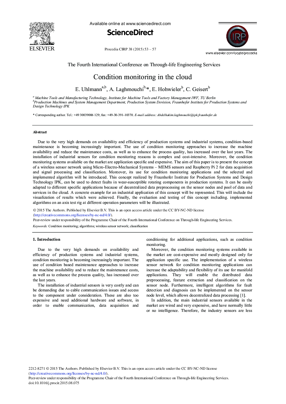 Condition Monitoring in the Cloud 