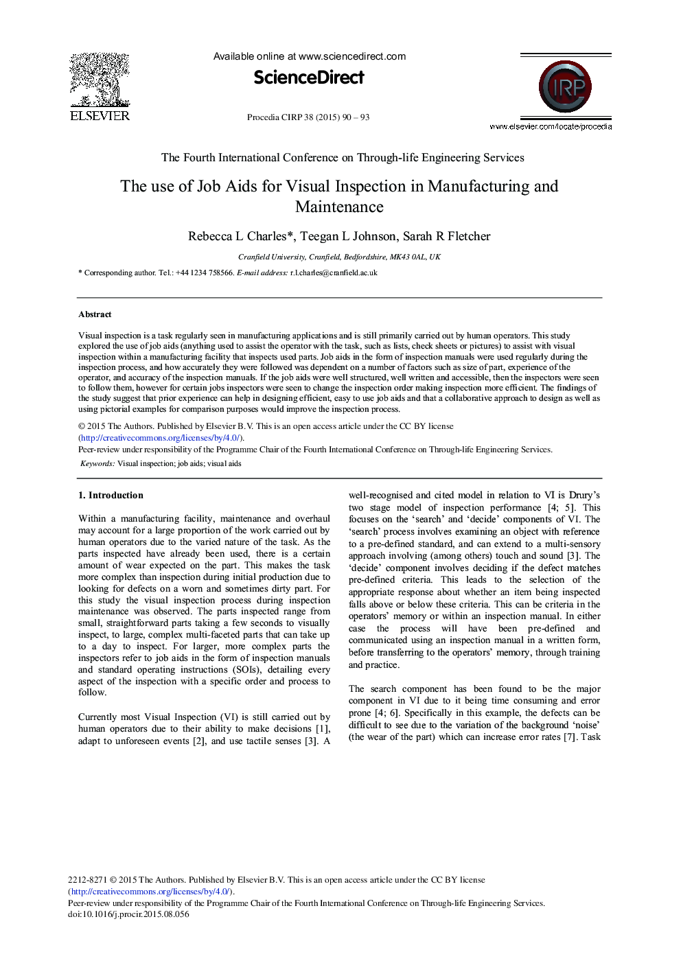 The Use of Job Aids for Visual Inspection in Manufacturing and Maintenance 