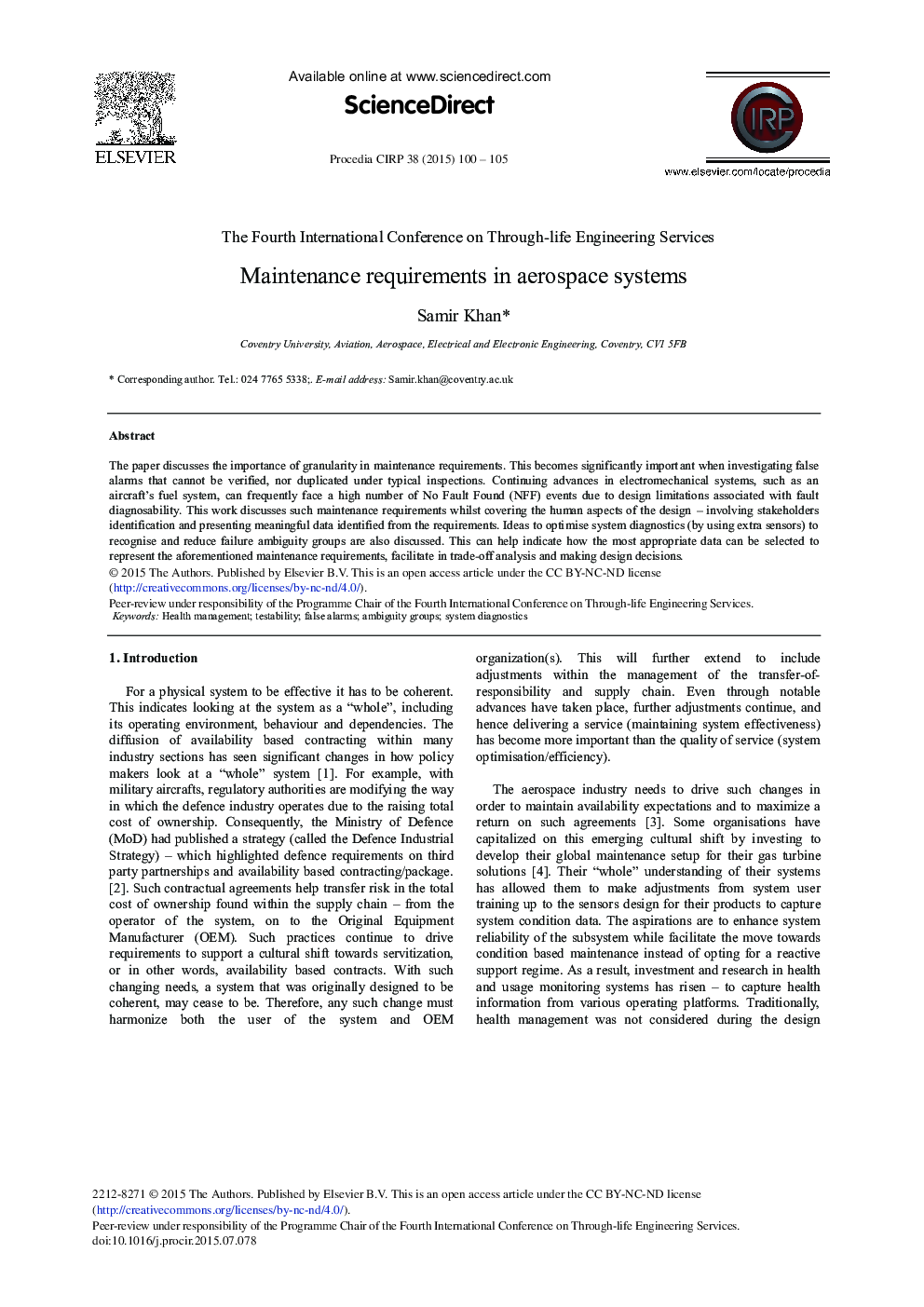 Maintenance Requirements in Aerospace Systems 