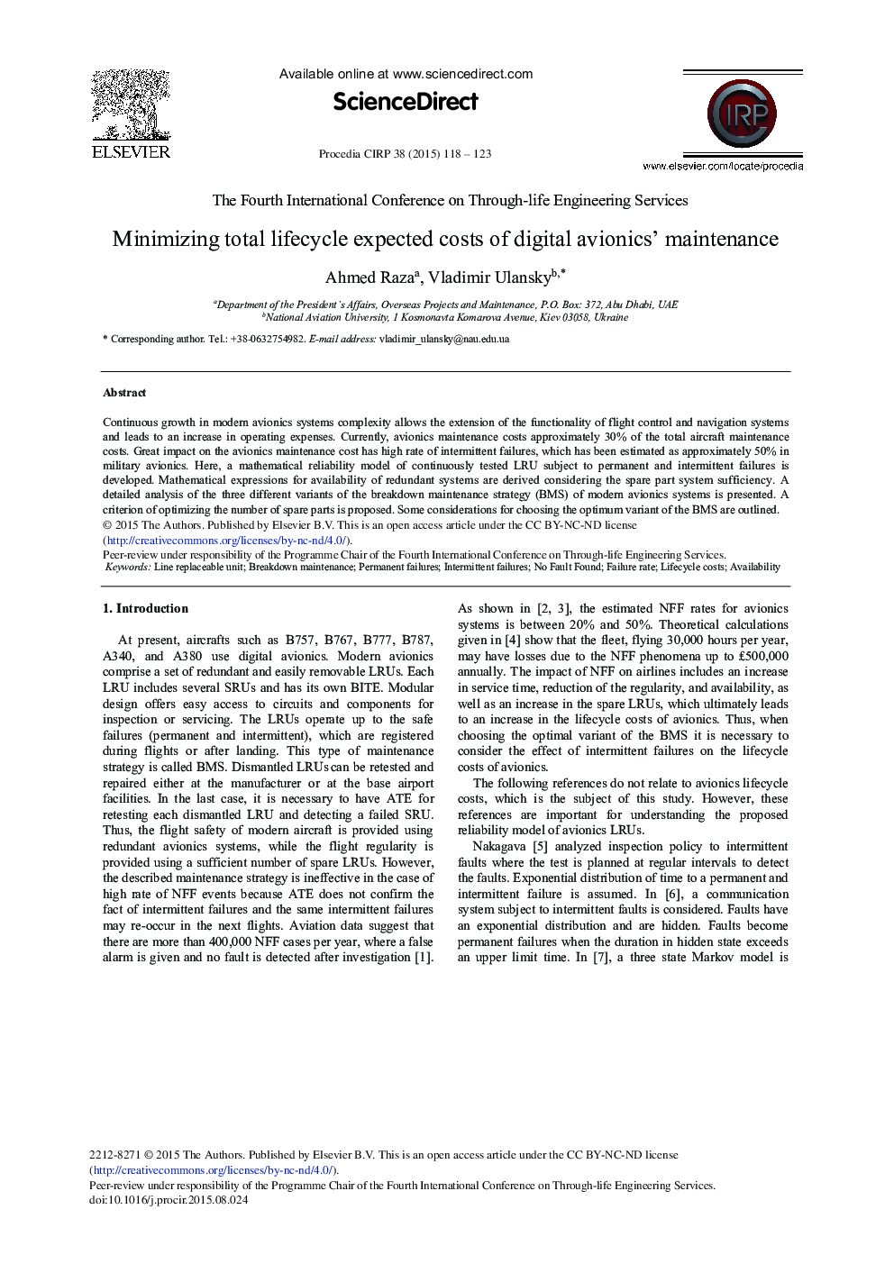 Minimizing Total Lifecycle Expected Costs of Digital Avionics’ Maintenance 