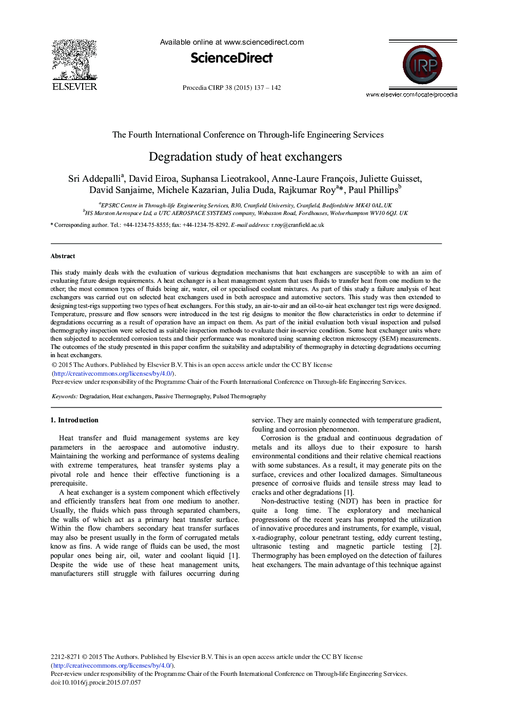 Degradation Study of Heat Exchangers 