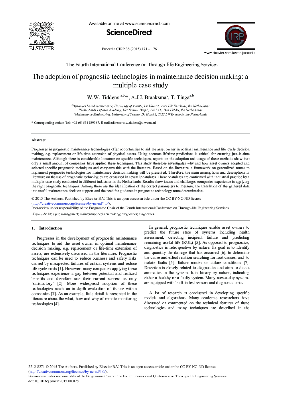 The Adoption of Prognostic Technologies in Maintenance Decision Making: A Multiple Case Study 