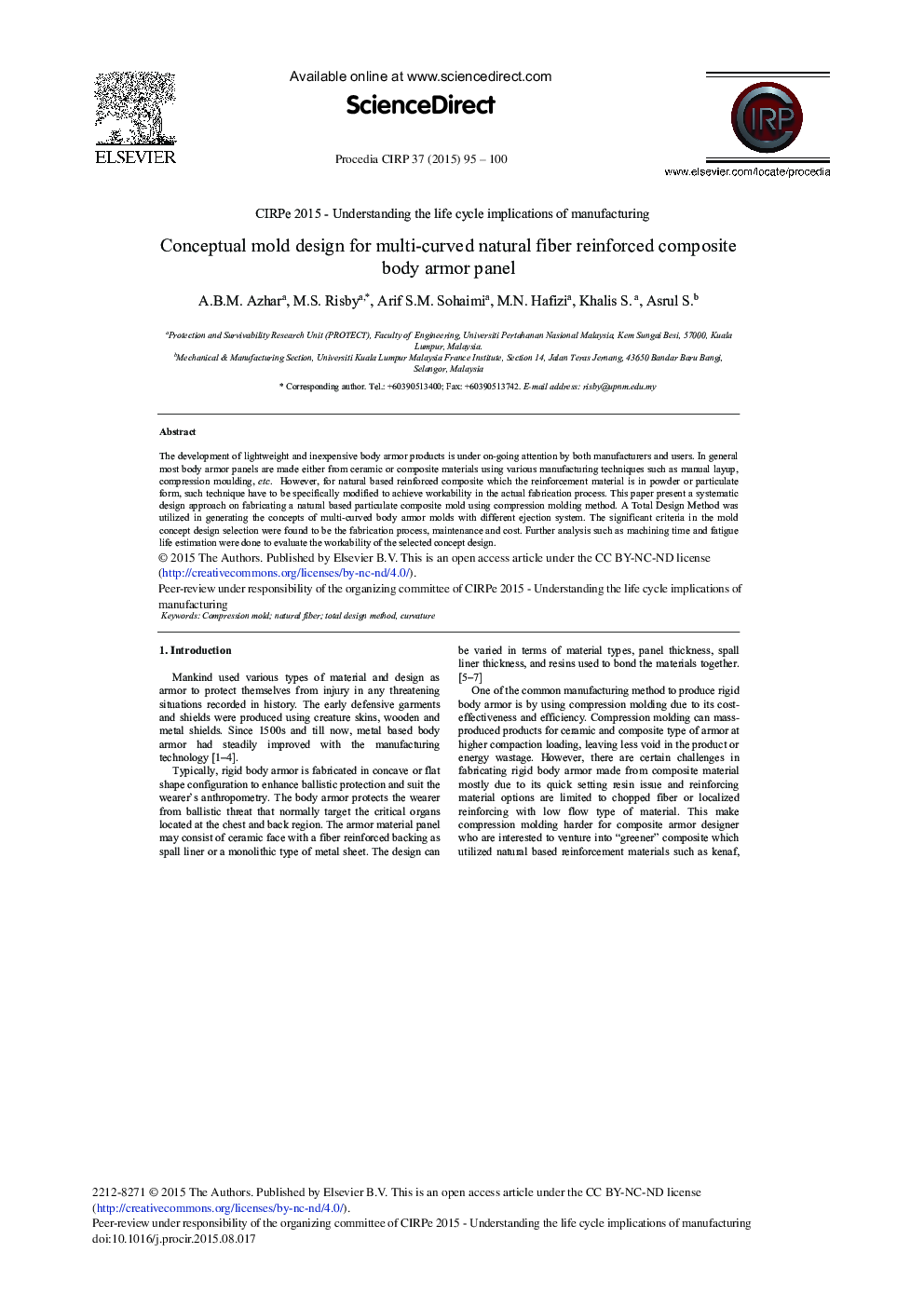 Conceptual Mold Design for Multi-curved Natural Fiber Reinforced Composite Body Armor Panel 