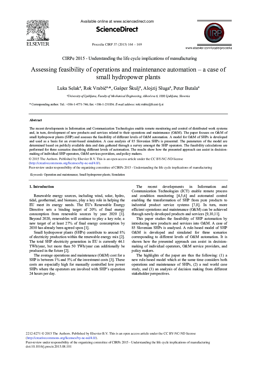 Assessing Feasibility of Operations and Maintenance Automation – A Case of Small Hydropower Plants 