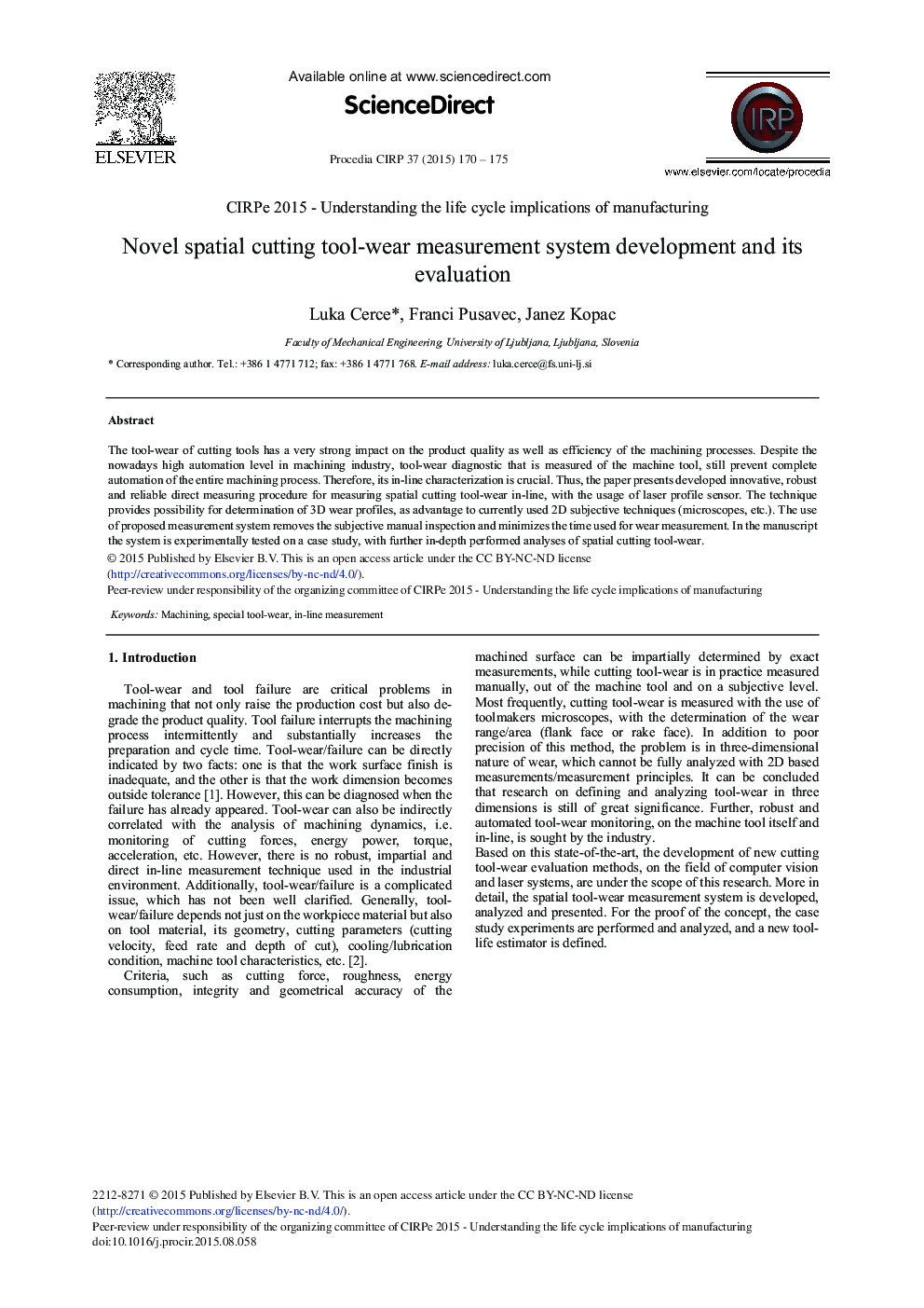 Novel Spatial Cutting Tool-wear Measurement System Development and its Evaluation 