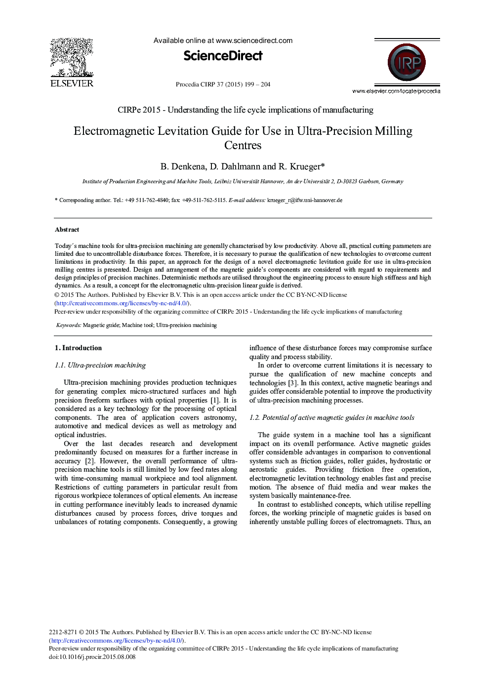 Electromagnetic Levitation Guide for Use in Ultra-Precision Milling Centres 