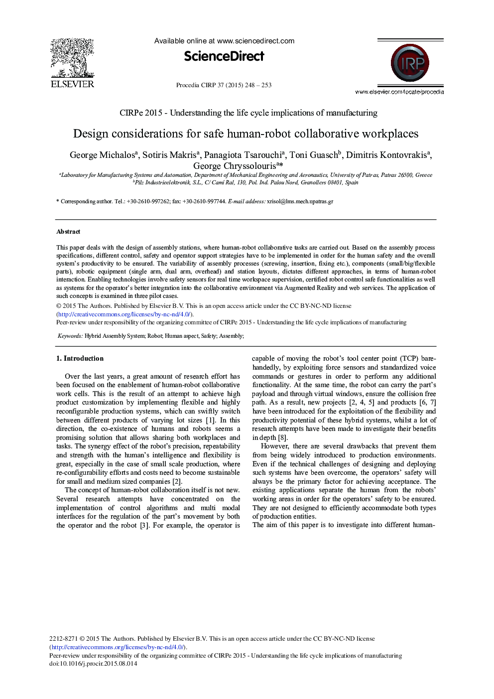 Design Considerations for Safe Human-robot Collaborative Workplaces 