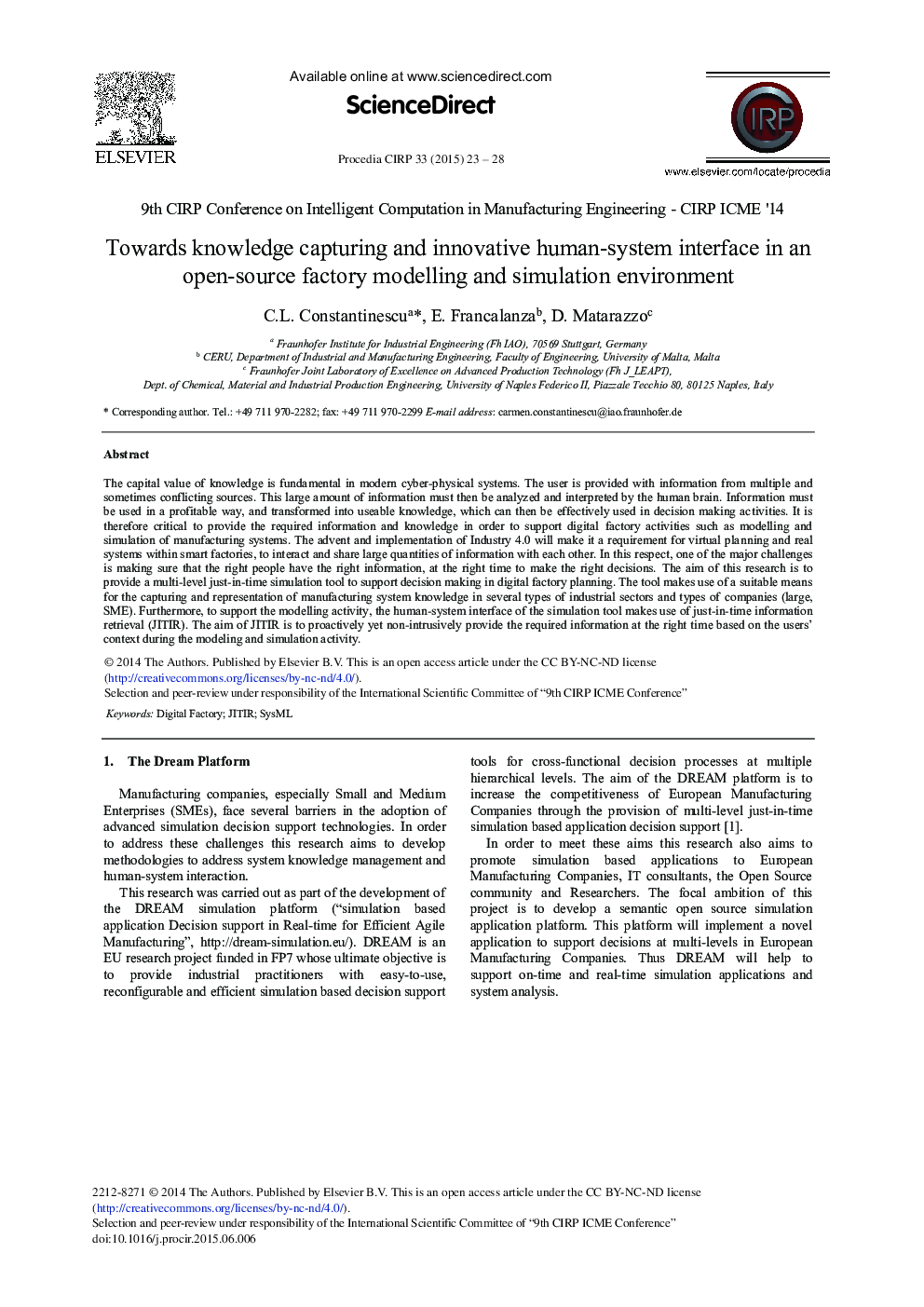 Towards Knowledge Capturing and Innovative Human-system Interface in an Open-source Factory Modelling and Simulation Environment 