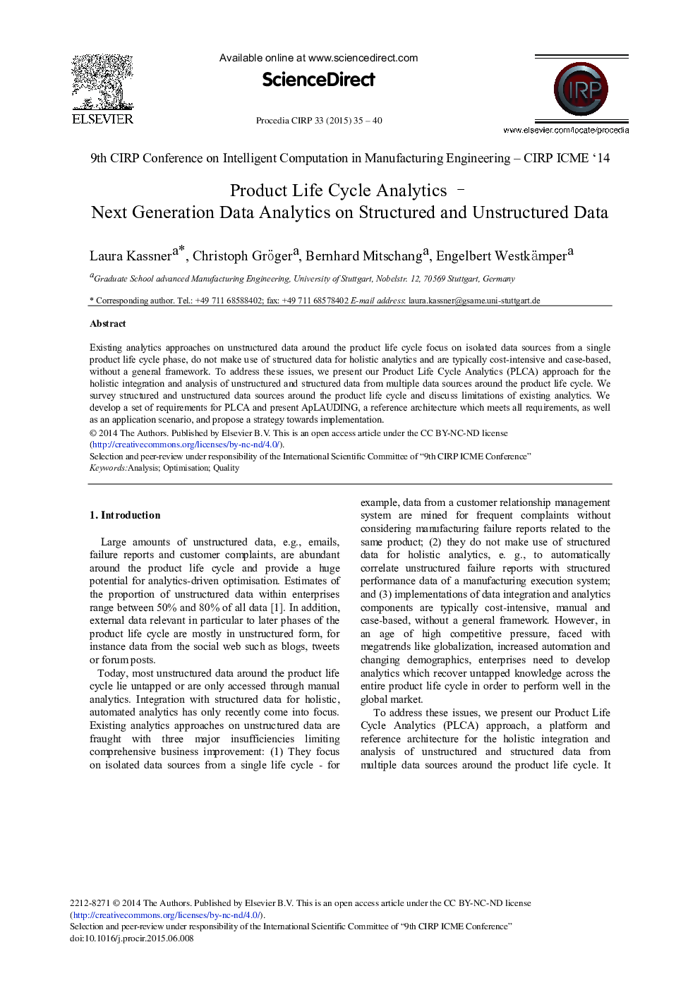 Product Life Cycle Analytics – Next Generation Data Analytics on Structured and Unstructured Data 