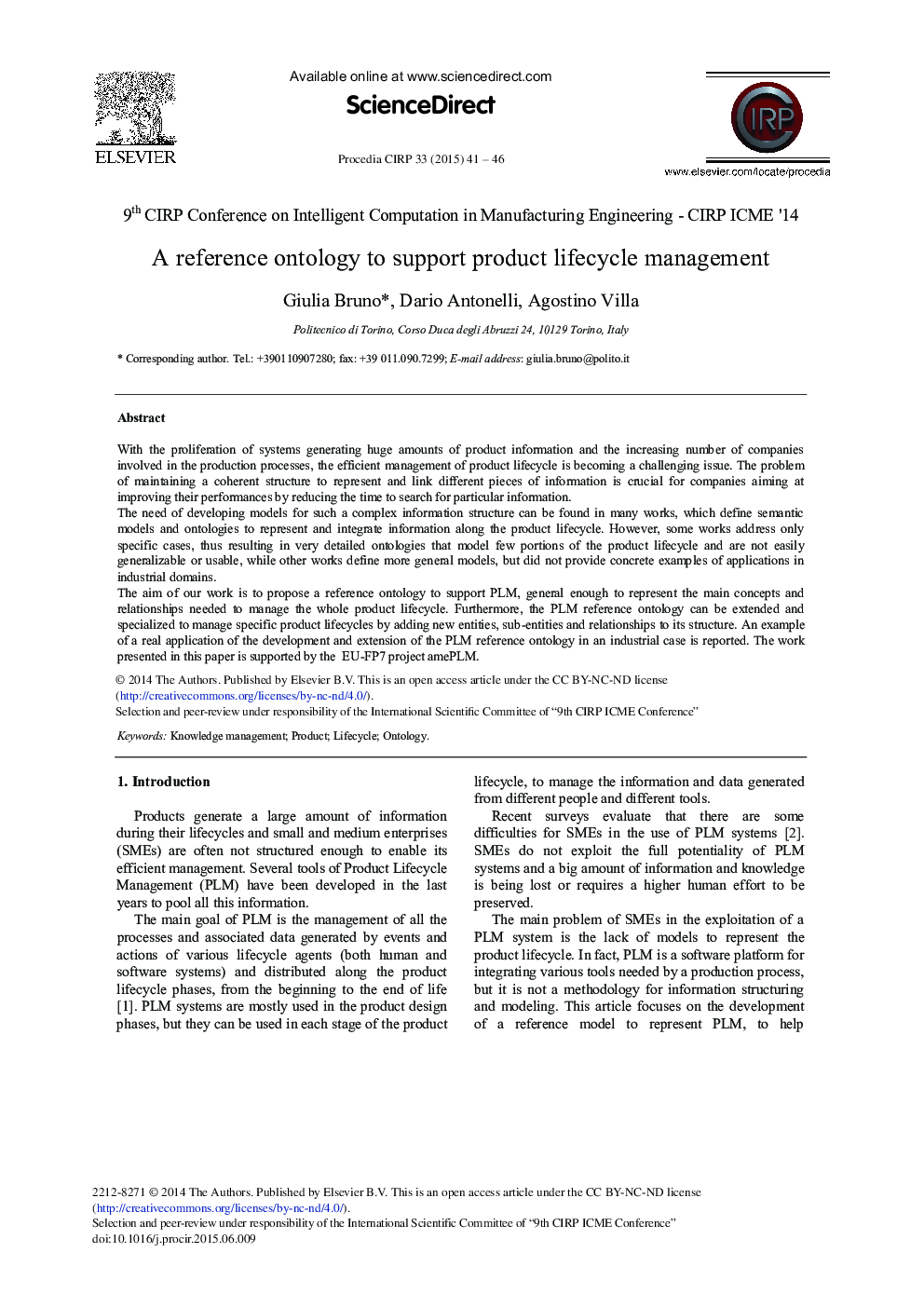 A Reference Ontology to Support Product Lifecycle Management 