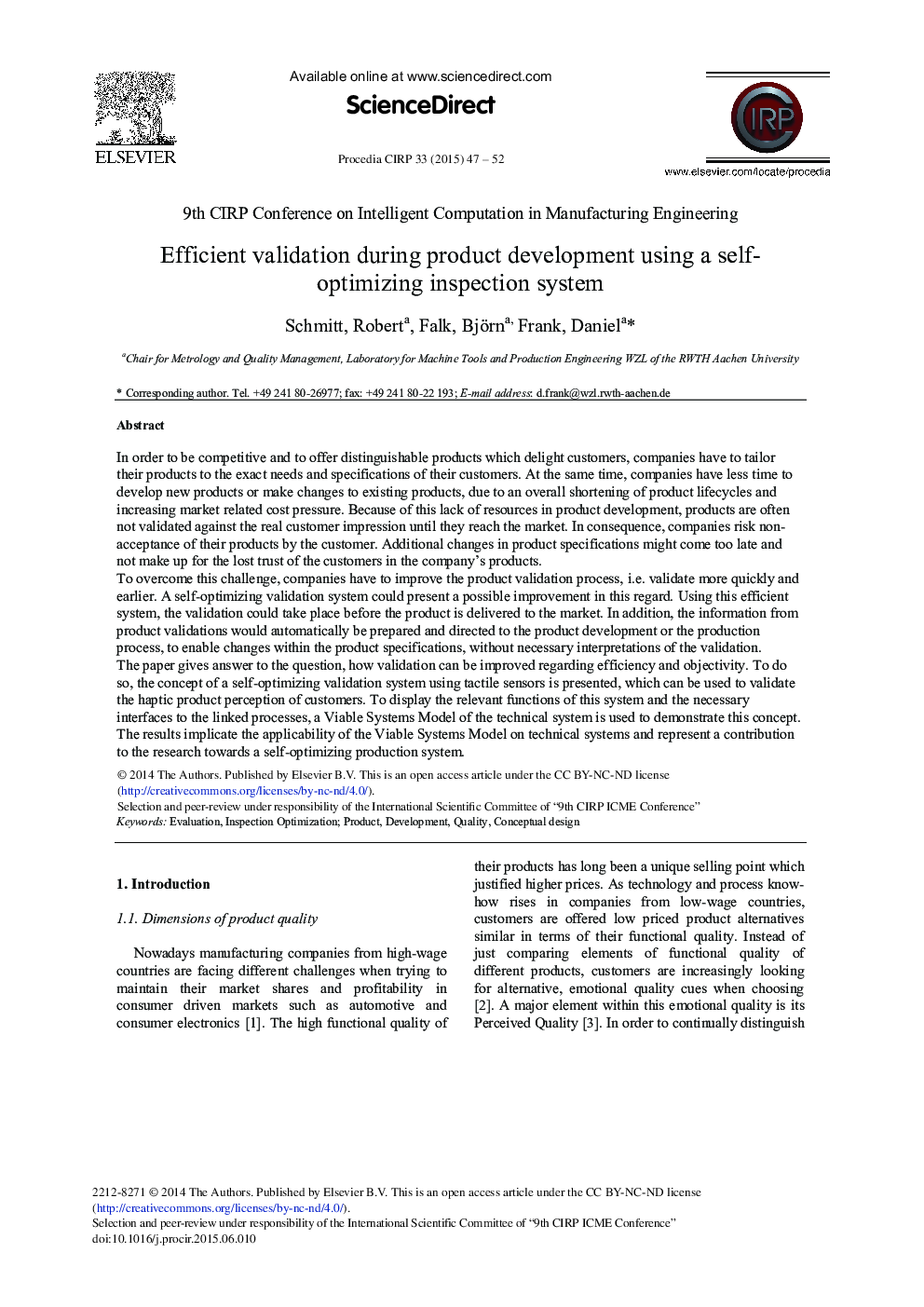 Efficient Validation During Product Development Using a Self-optimizing Inspection System 