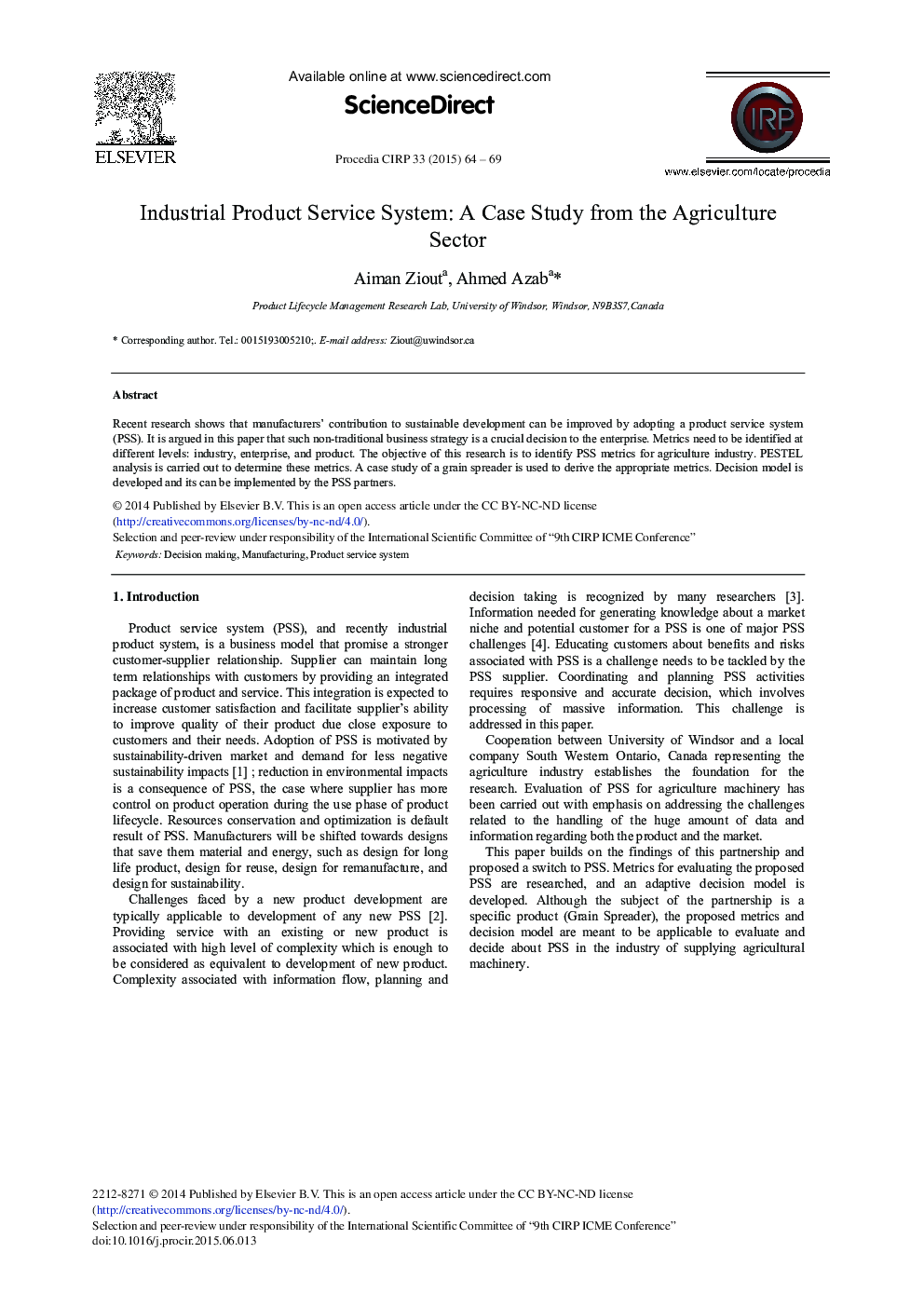 Industrial Product Service System: A Case Study from the Agriculture Sector 