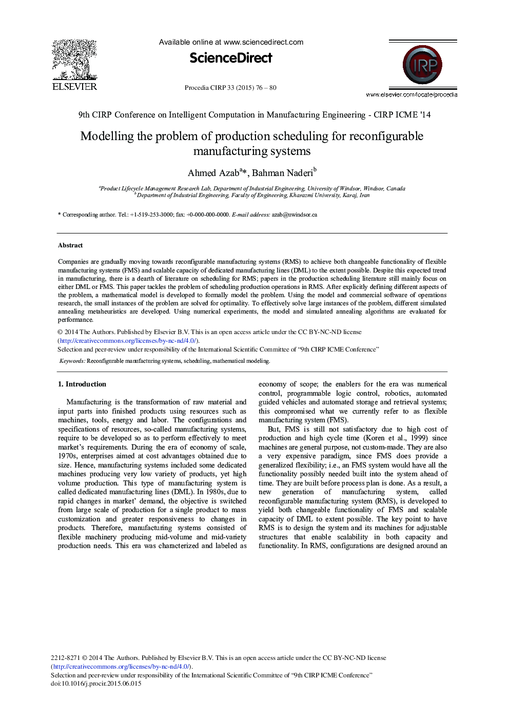 Modelling the Problem of Production Scheduling for Reconfigurable Manufacturing Systems 