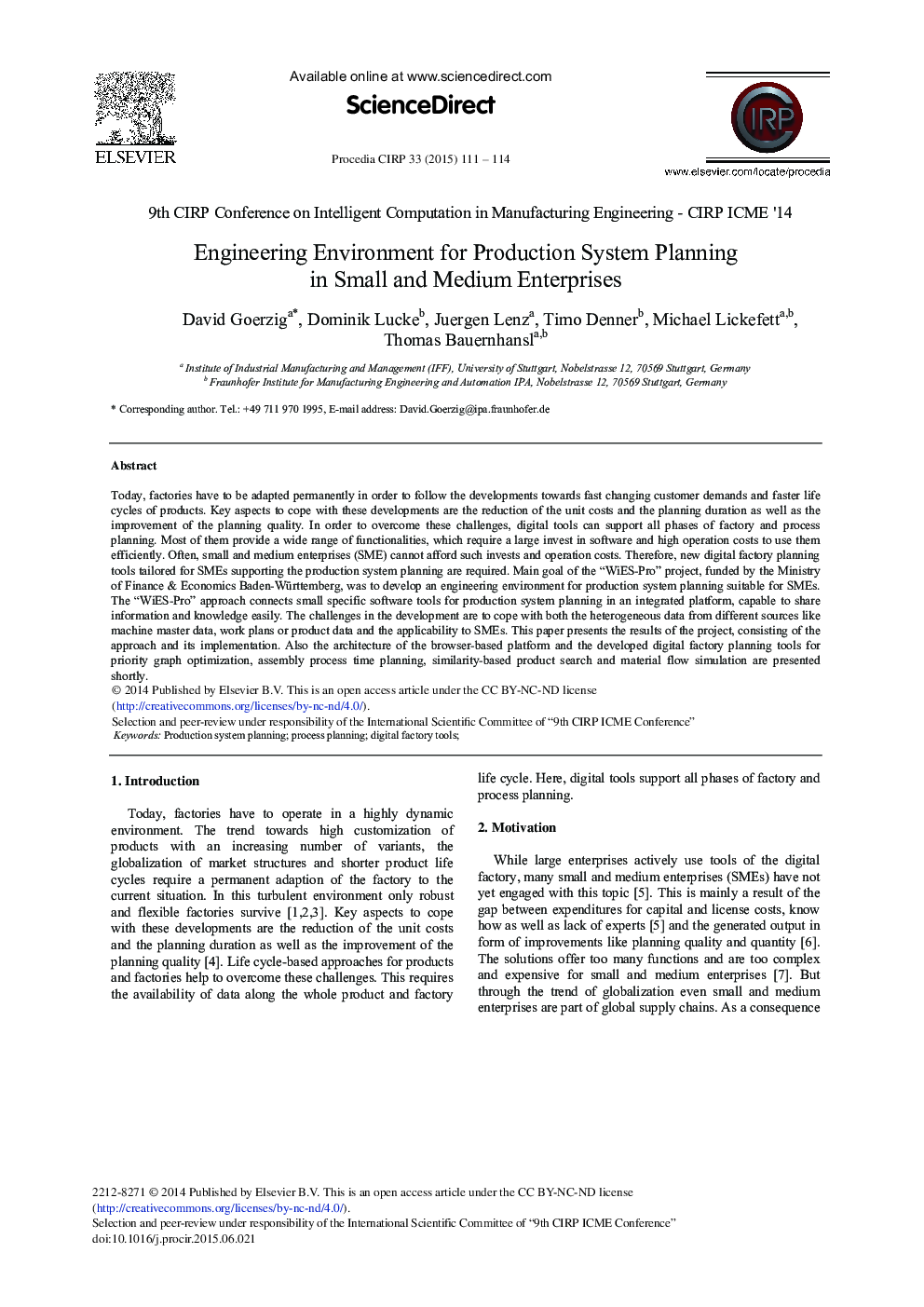 Engineering Environment for Production System Planning in Small and Medium Enterprises 