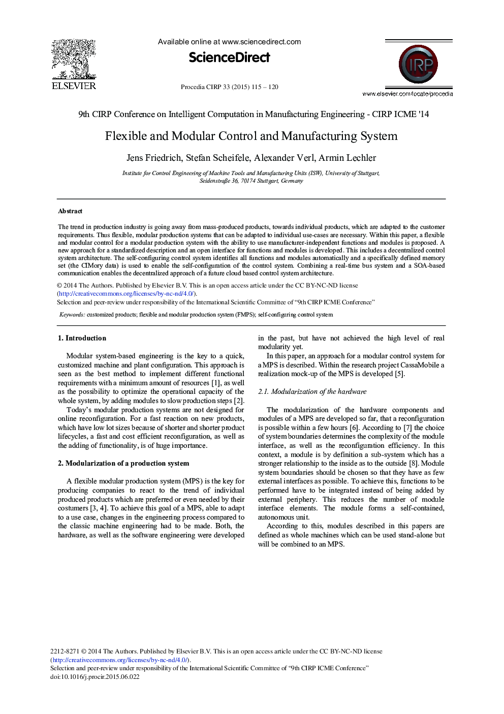 Flexible and Modular Control and Manufacturing System 