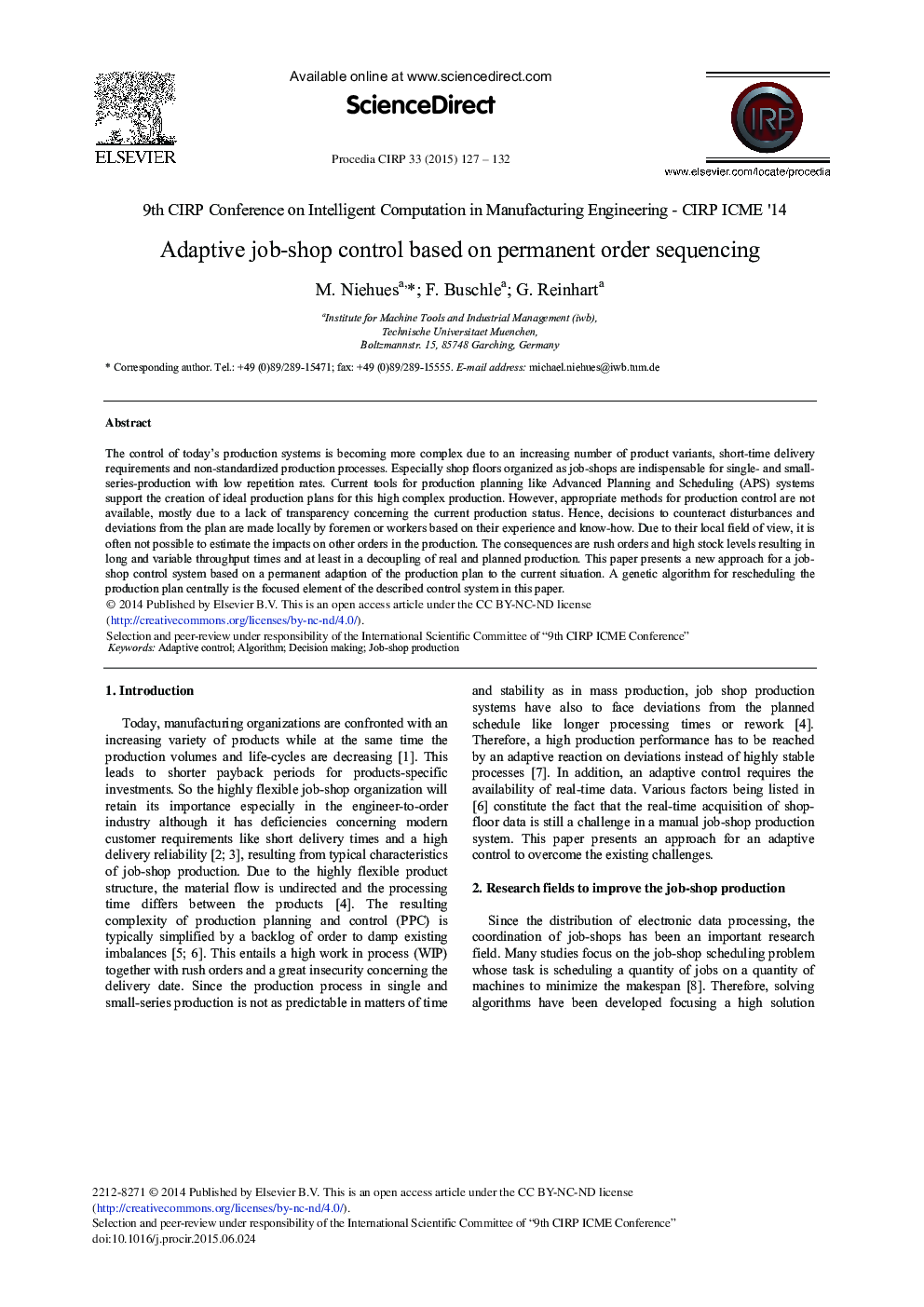 Adaptive Job-shop Control Based on Permanent Order Sequencing 