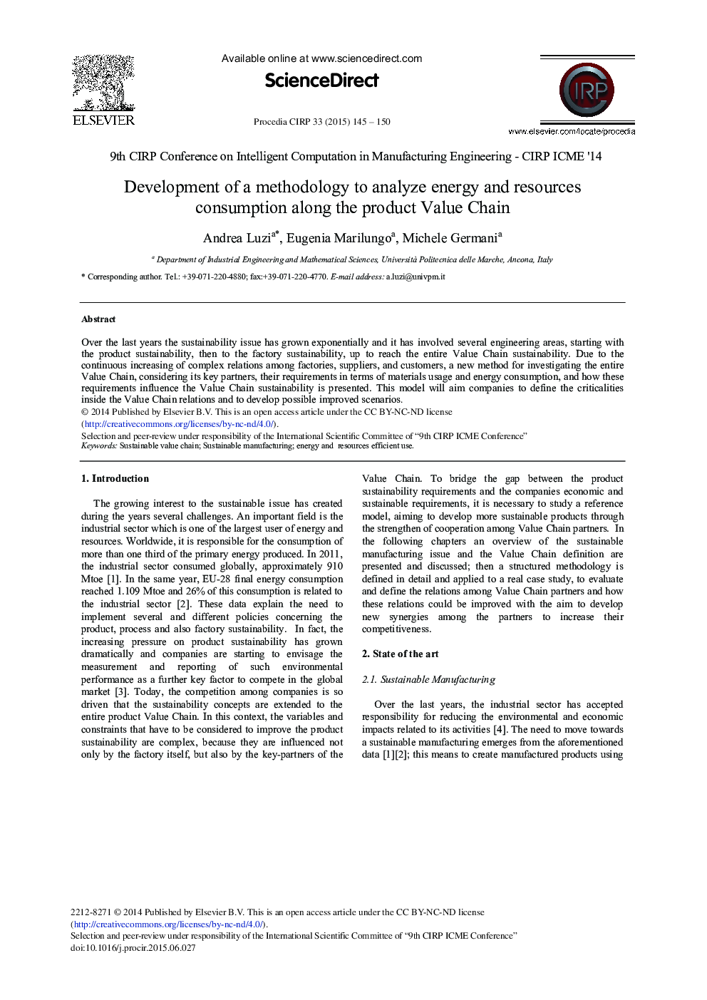 Development of a Methodology to Analyze Energy and Resources Consumption Along the Product Value Chain 