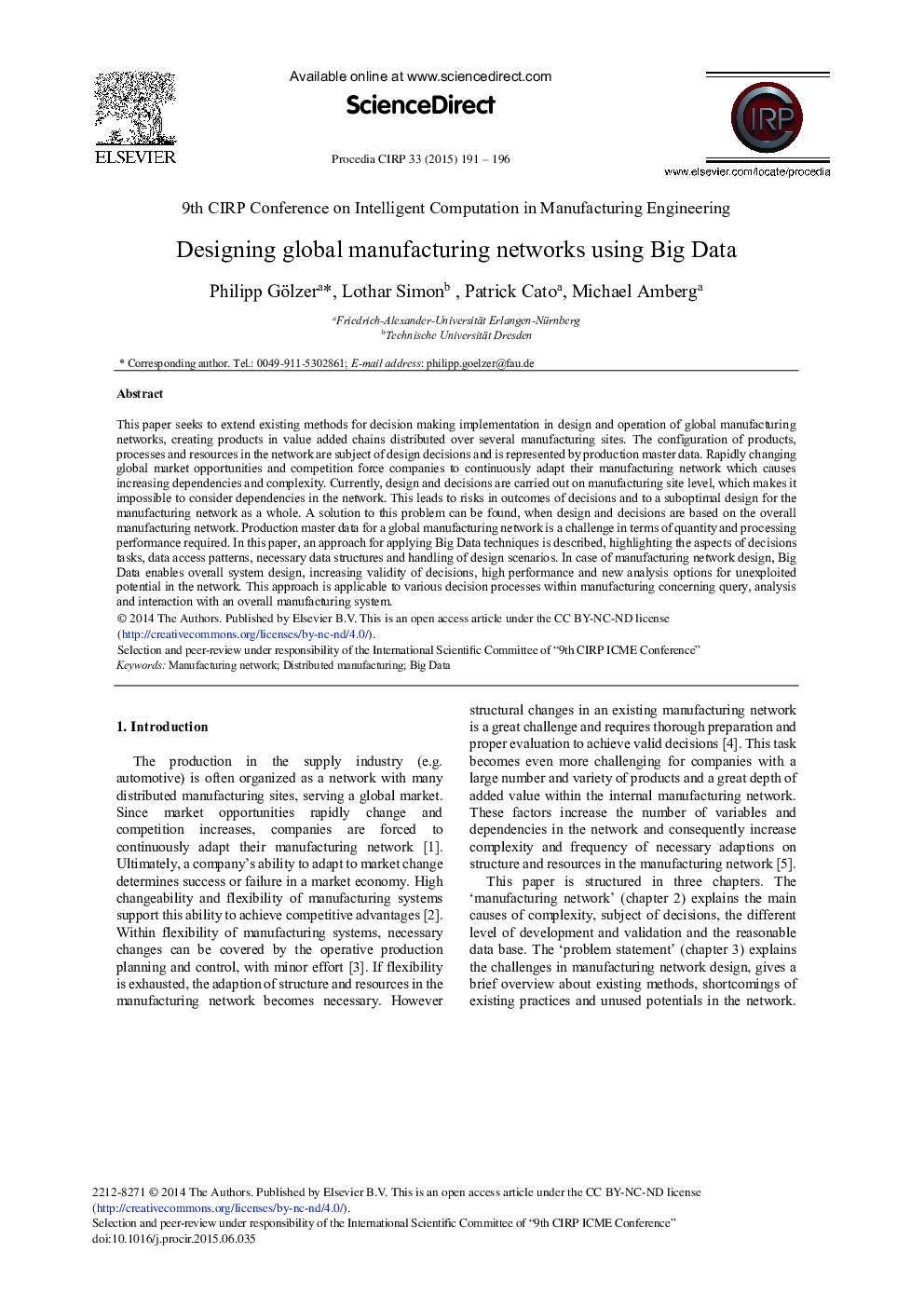 Designing Global Manufacturing Networks Using Big Data 