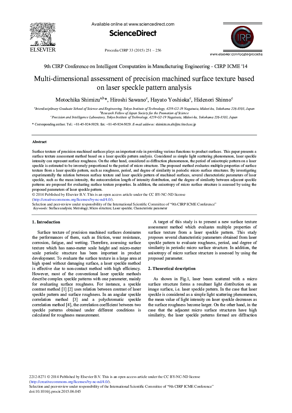 Multi-dimensional Assessment of Precision Machined Surface Texture Based on Laser Speckle Pattern Analysis 