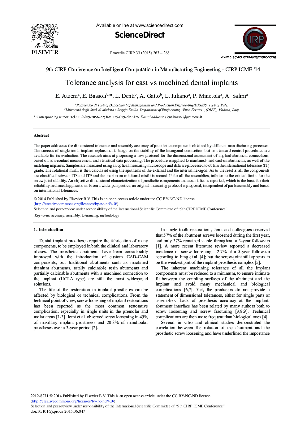 Tolerance Analysis for Cast vs Machined Dental Implants 