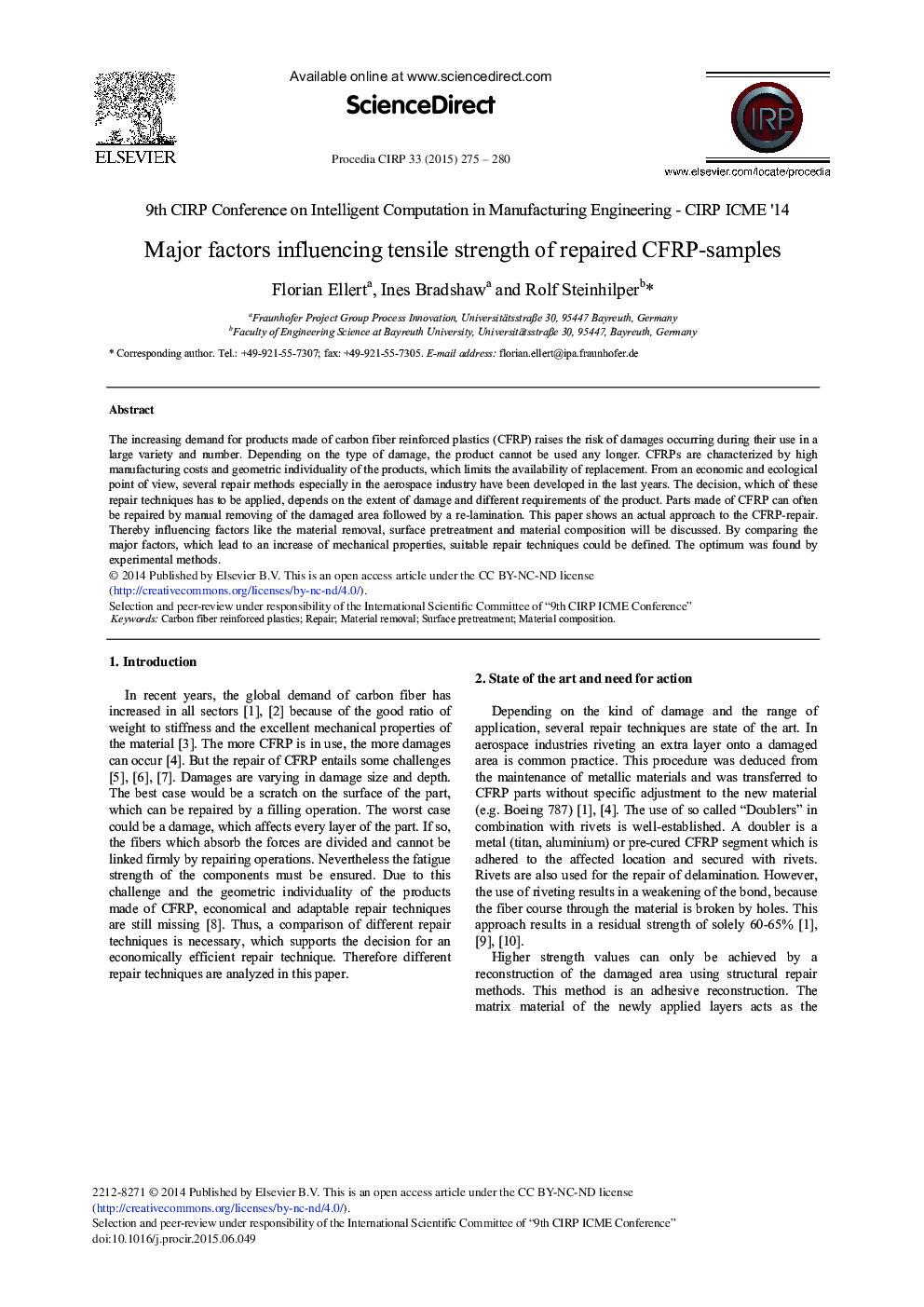 Major Factors Influencing Tensile Strength of Repaired CFRP-samples 