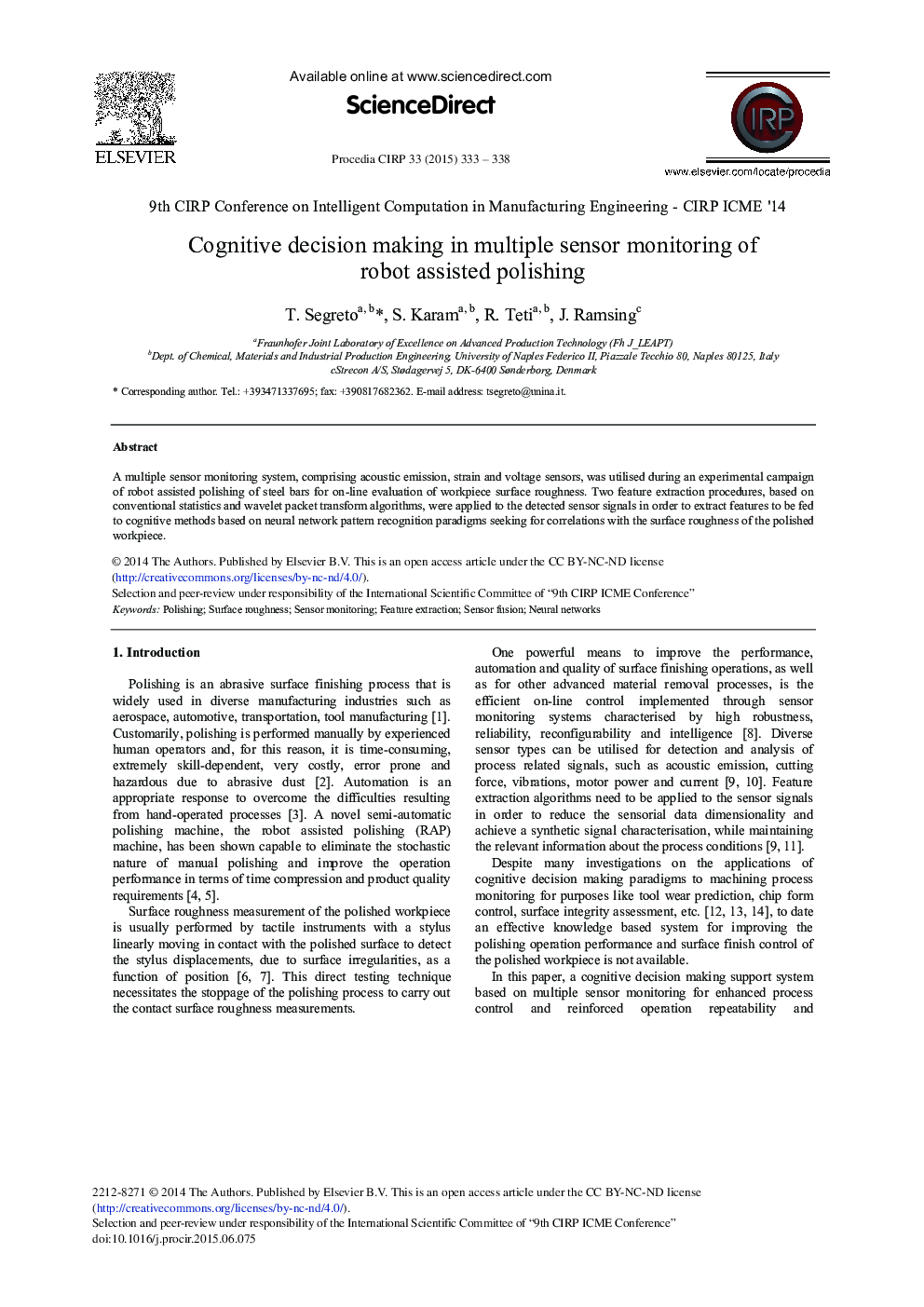 Cognitive Decision Making in Multiple Sensor Monitoring of Robot Assisted Polishing 