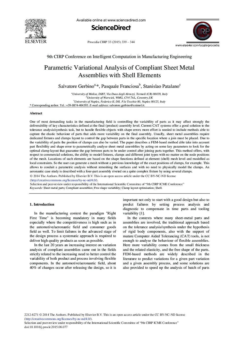 Parametric Variational Analysis of Compliant Sheet Metal Assemblies with Shell Elements 