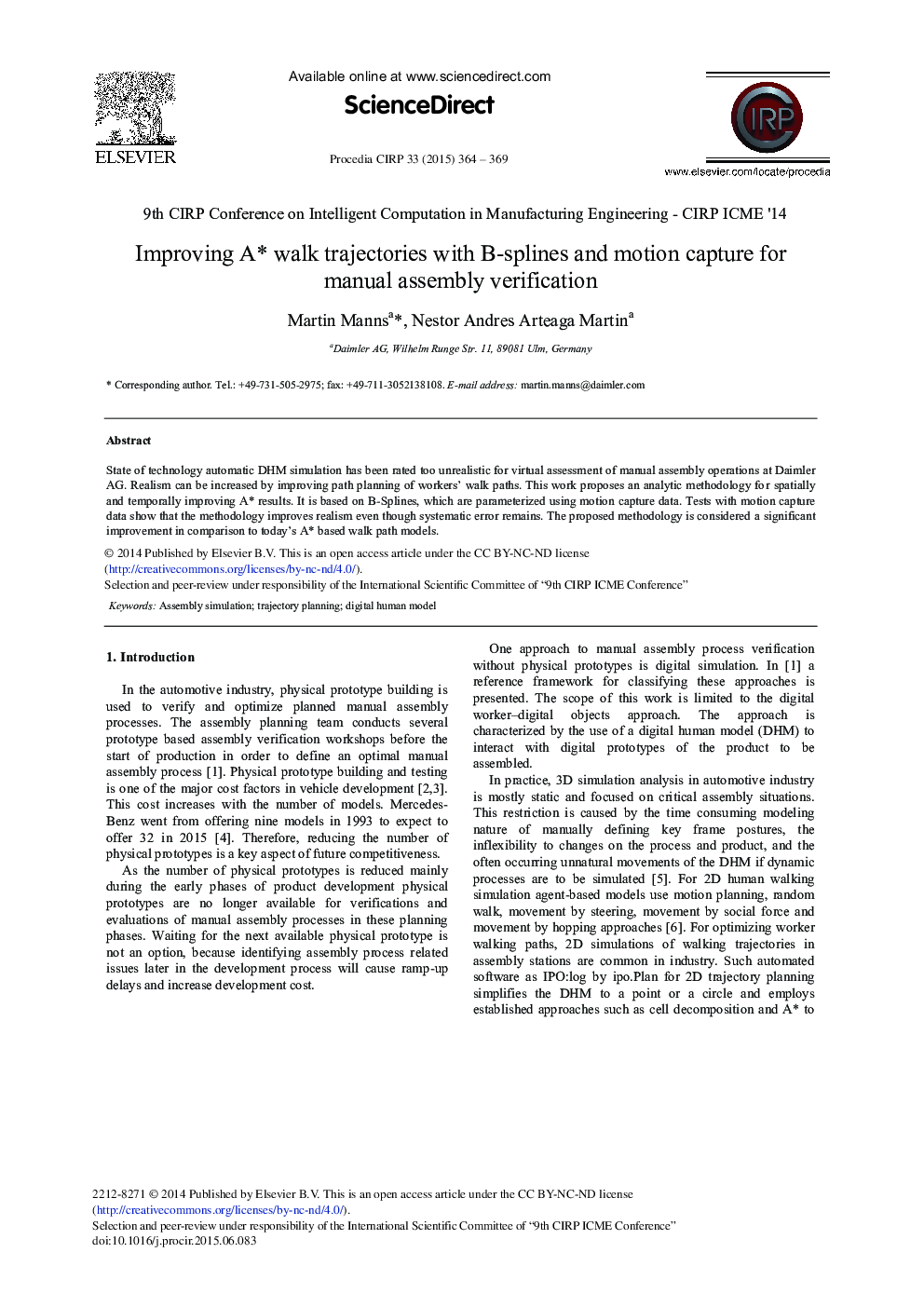 Improving A* Walk Trajectories with B-splines and Motion Capture for Manual Assembly Verification 