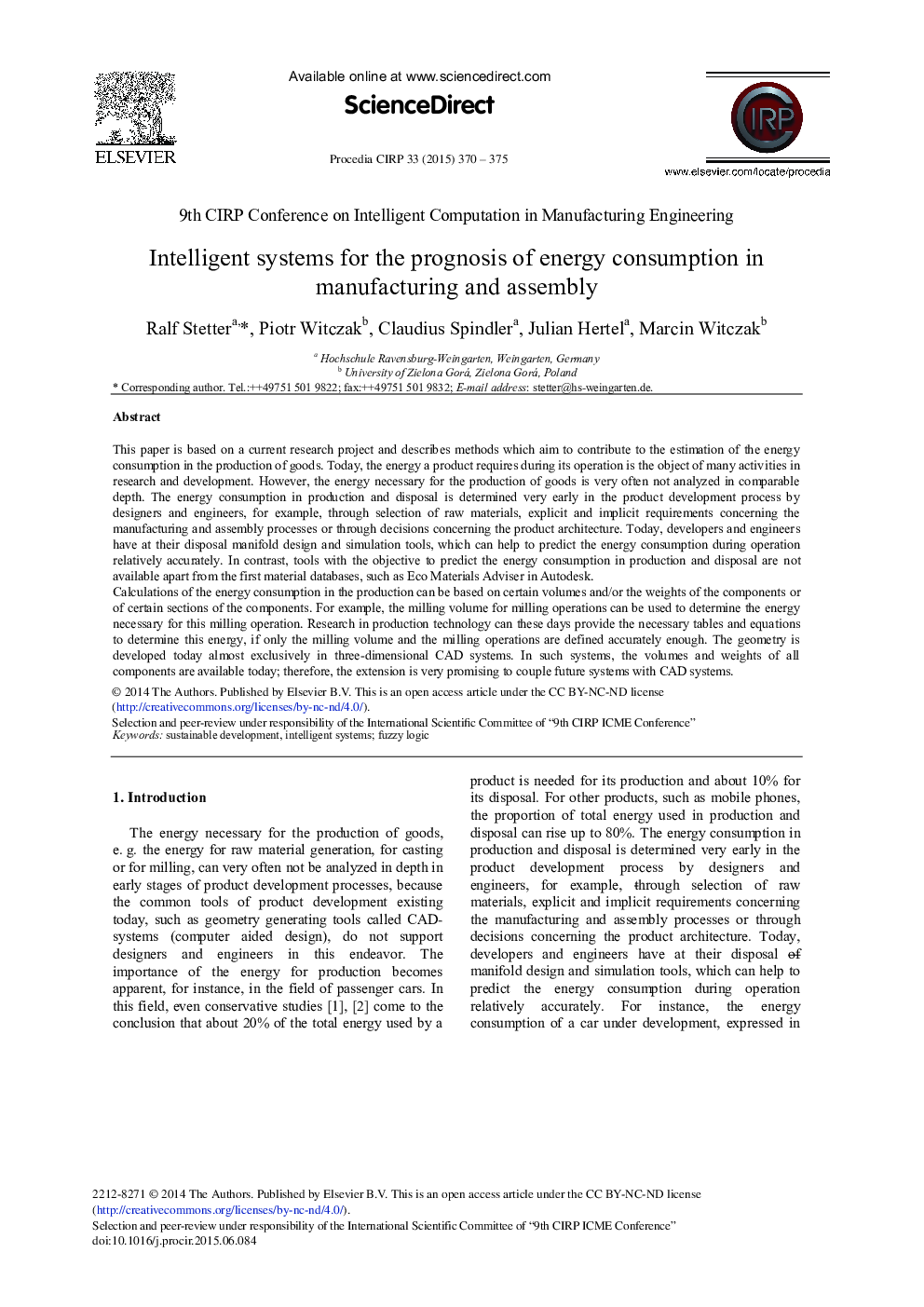 Intelligent Systems for the Prognosis of Energy Consumption in Manufacturing and Assembly 