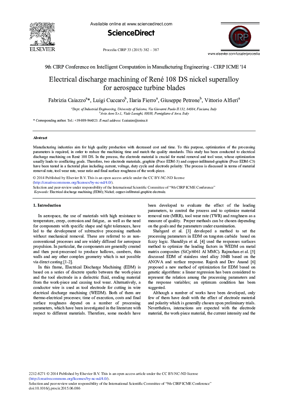 Electrical Discharge Machining of René 108 DS Nickel Superalloy for Aerospace Turbine Blades 