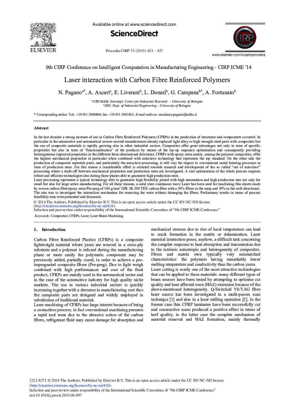 Laser Interaction with Carbon Fibre Reinforced Polymers 