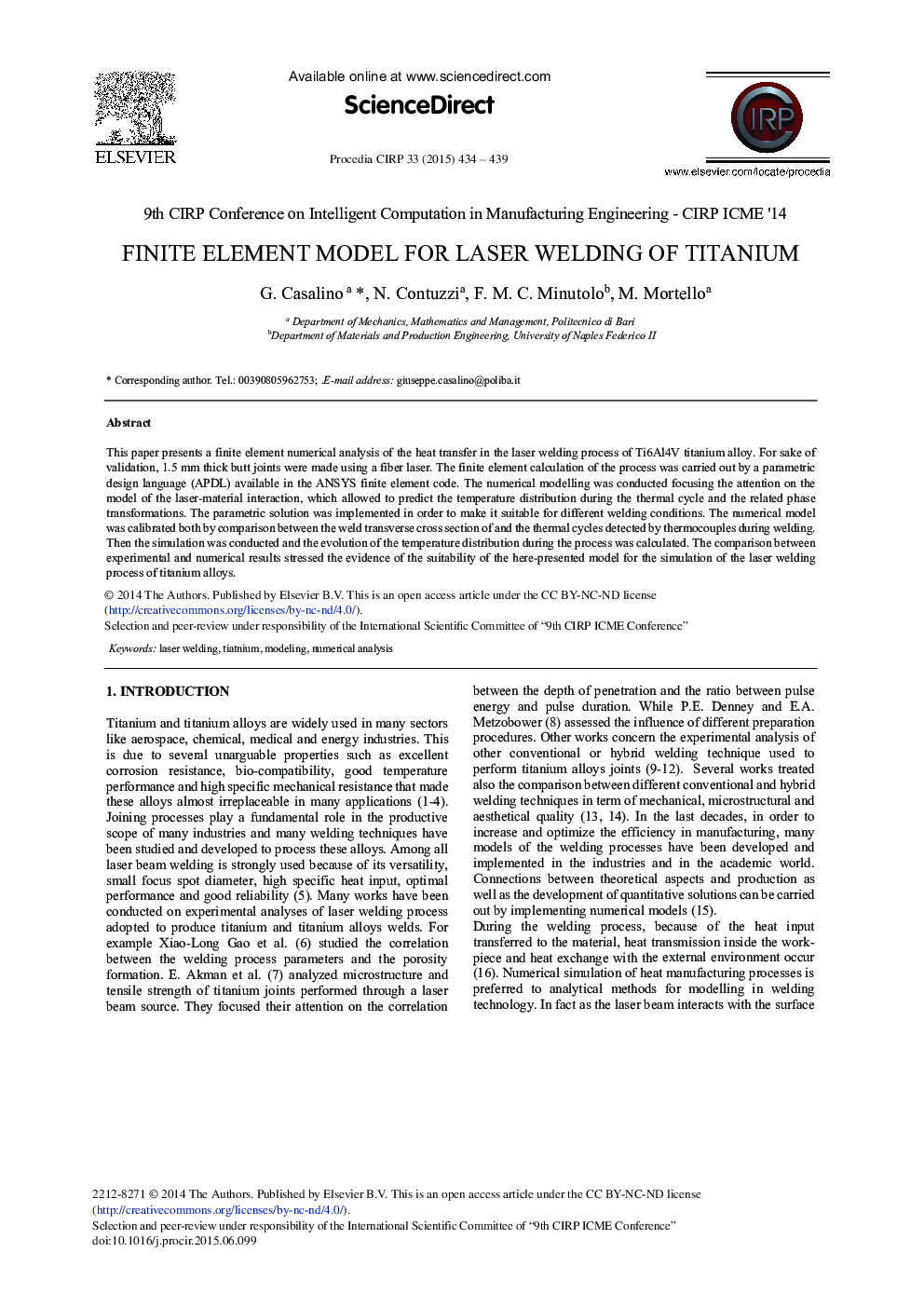 Finite Element Model for Laser Welding of Titanium 