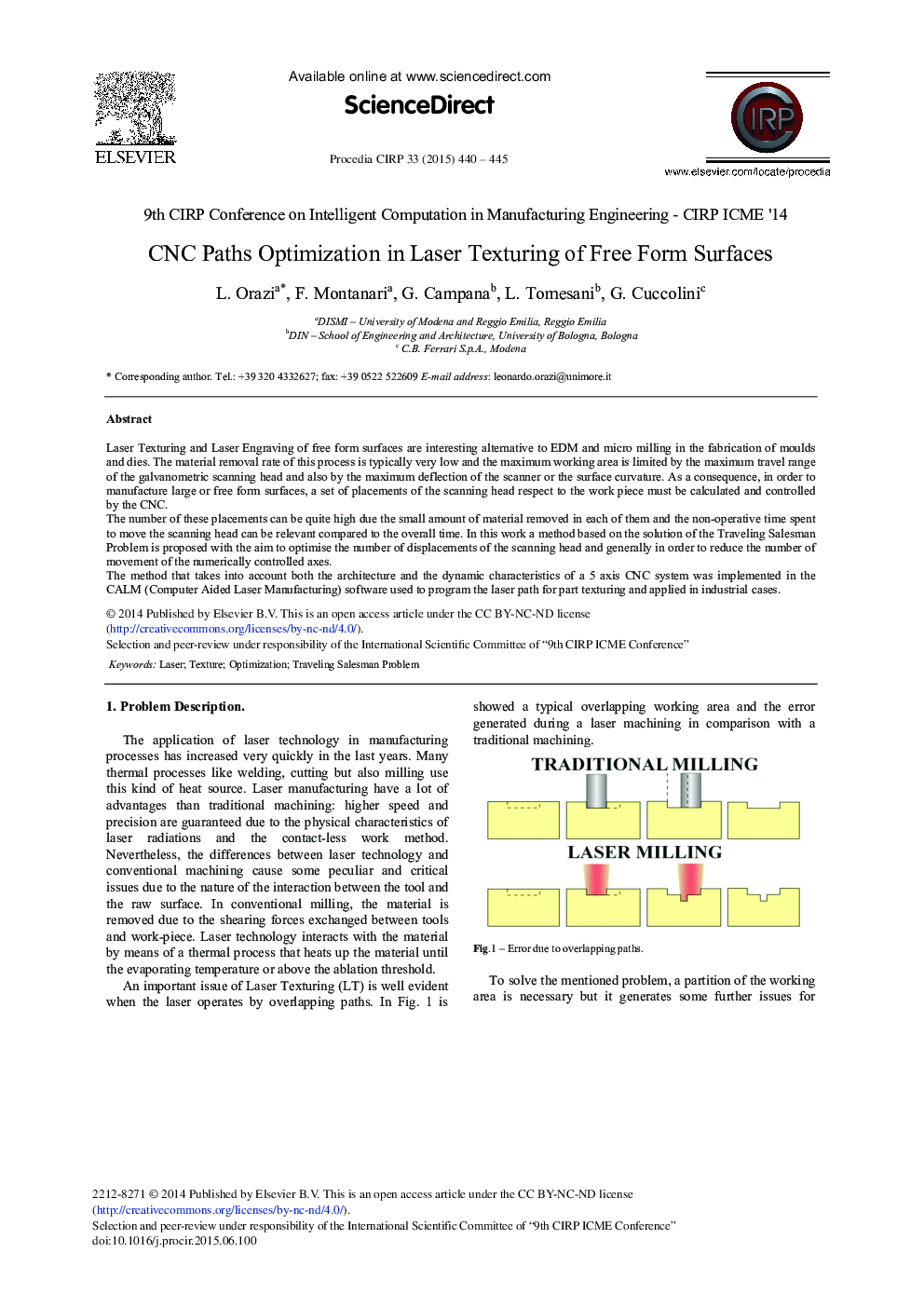 CNC Paths Optimization in Laser Texturing of Free Form Surfaces 