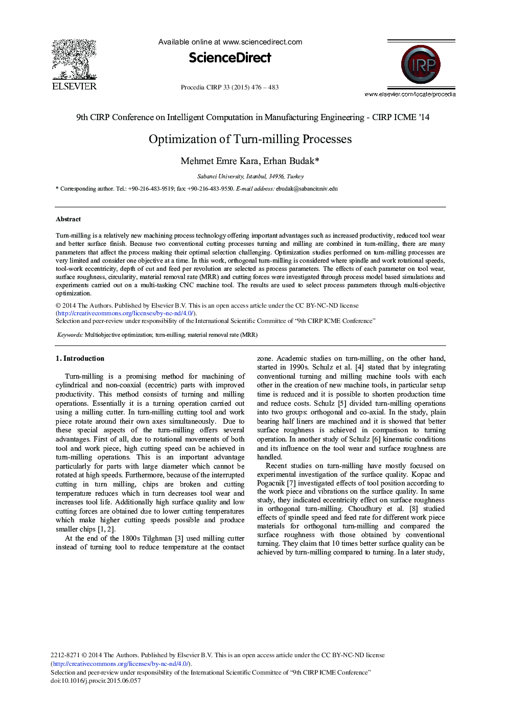 Optimization of Turn-milling Processes 