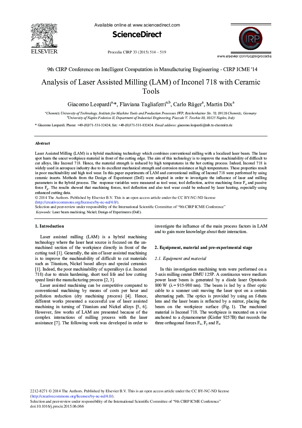 Analysis of Laser Assisted Milling (LAM) of Inconel 718 with Ceramic Tools 