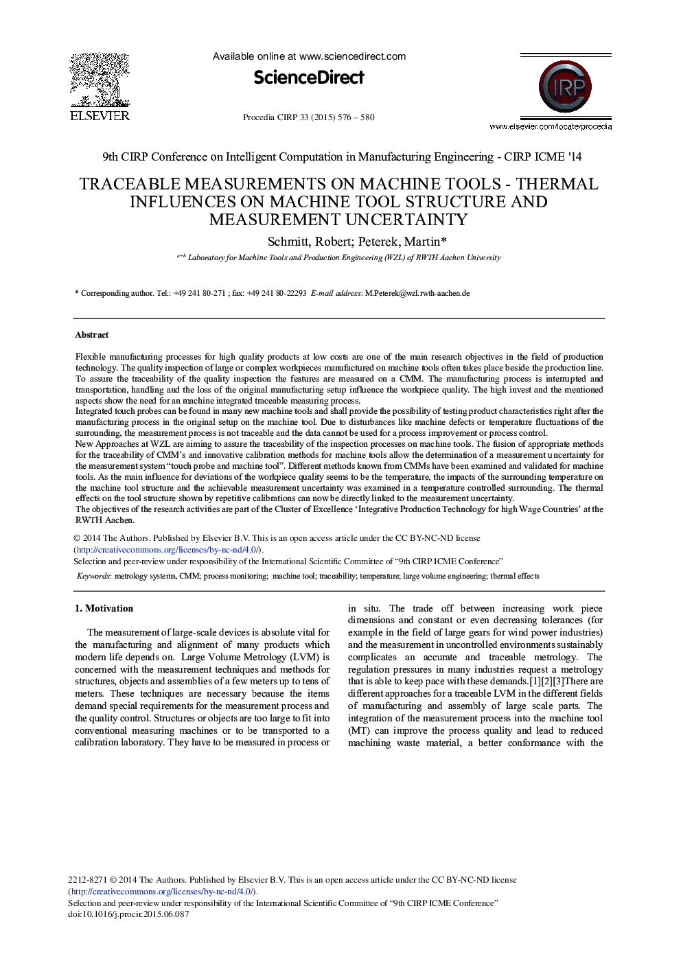 Traceable Measurements on Machine Tools - Thermal Influences on Machine Tool Structure and Measurement Uncertainty 