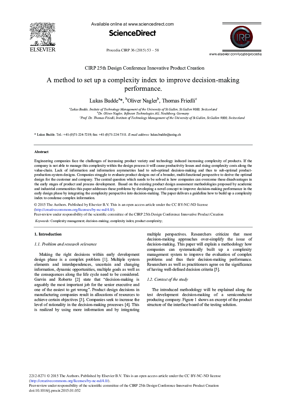 A Method to Set up a Complexity Index to Improve Decision-making Performance 