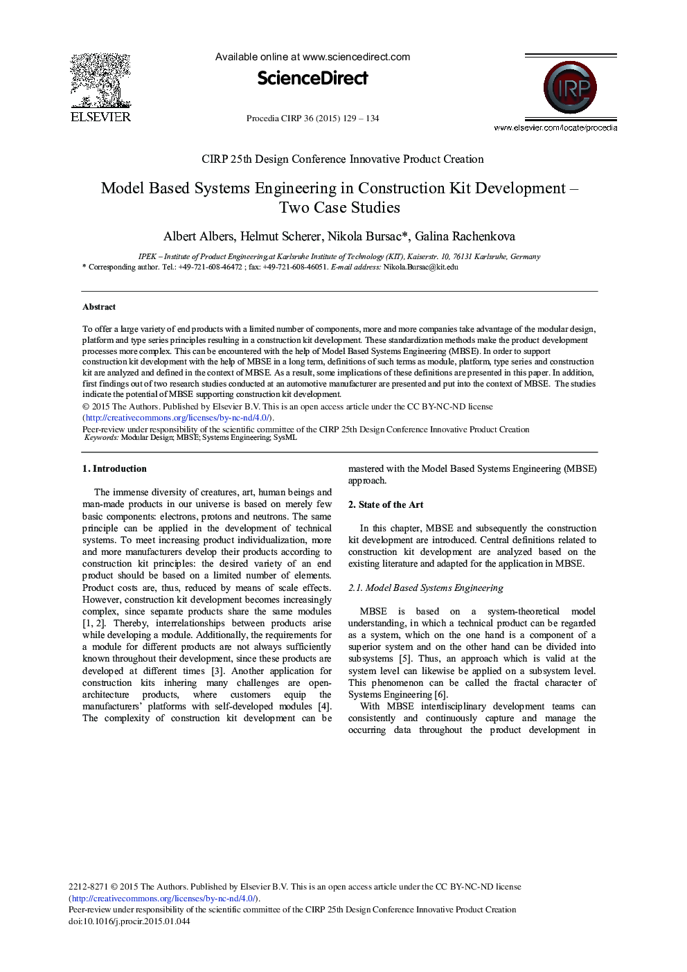 Model Based Systems Engineering in Construction Kit Development – Two Case Studies 