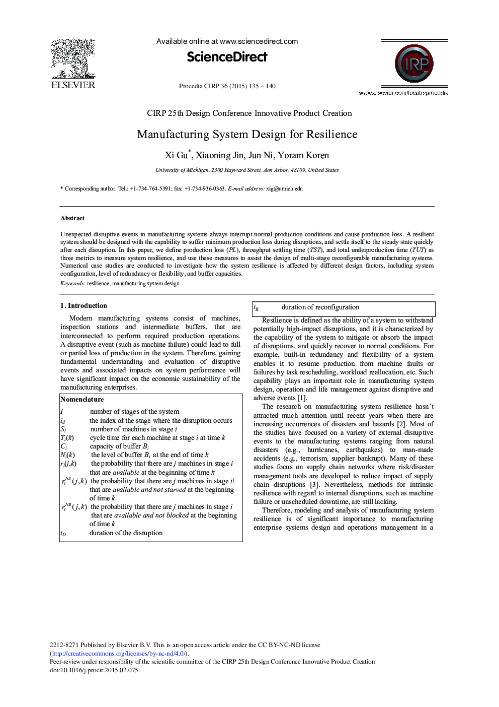 Manufacturing System Design for Resilience 