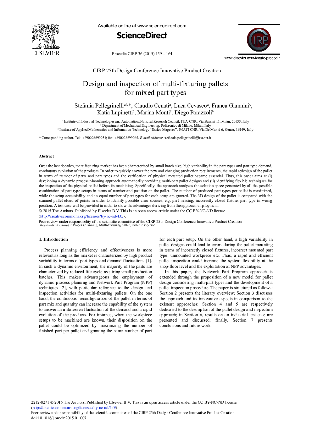 Design and Inspection of Multi-fixturing Pallets for Mixed Part Types 