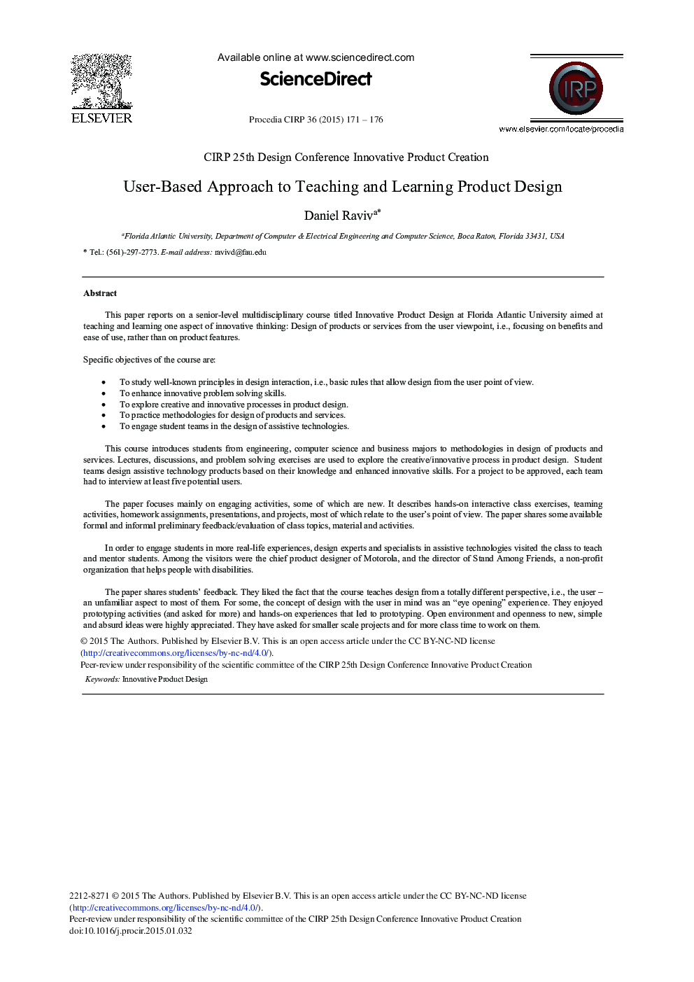 User-Based Approach to Teaching and Learning Product Design 