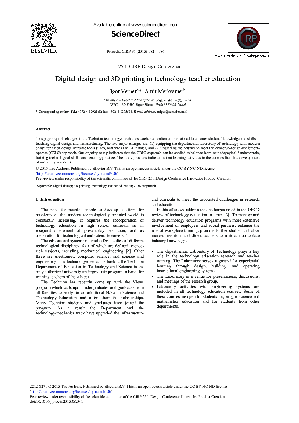 Digital Design and 3D Printing in Technology Teacher Education 