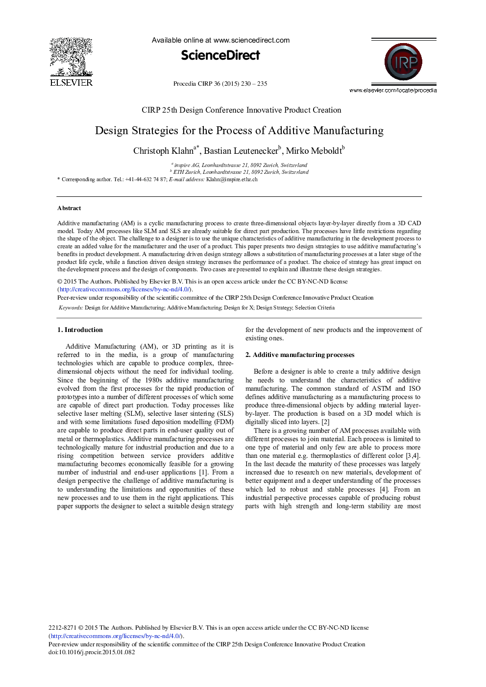 Design Strategies for the Process of Additive Manufacturing 